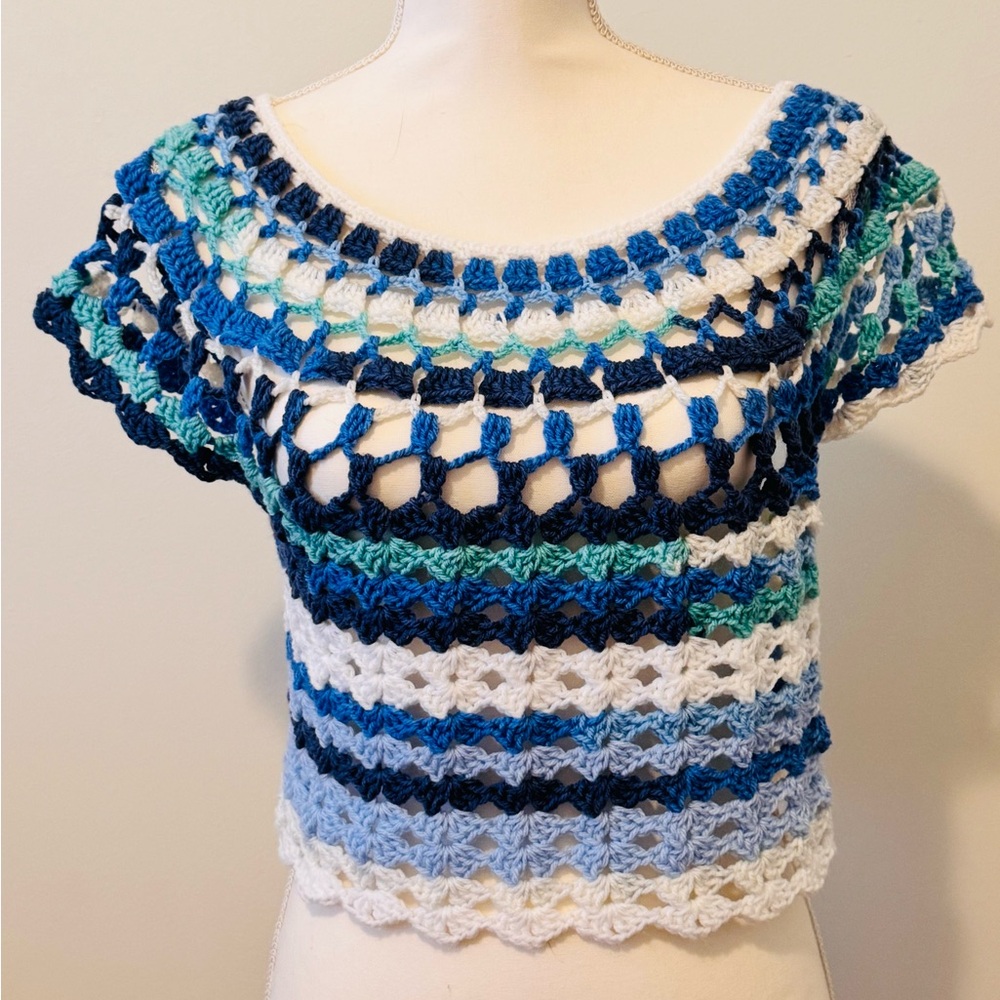 Crochet Striped Short Sleeve Top